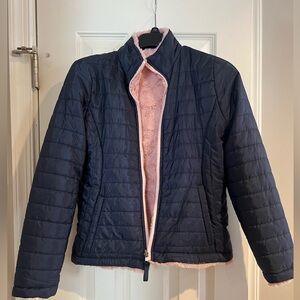 Girls Navy and Pink Quilted Jacket